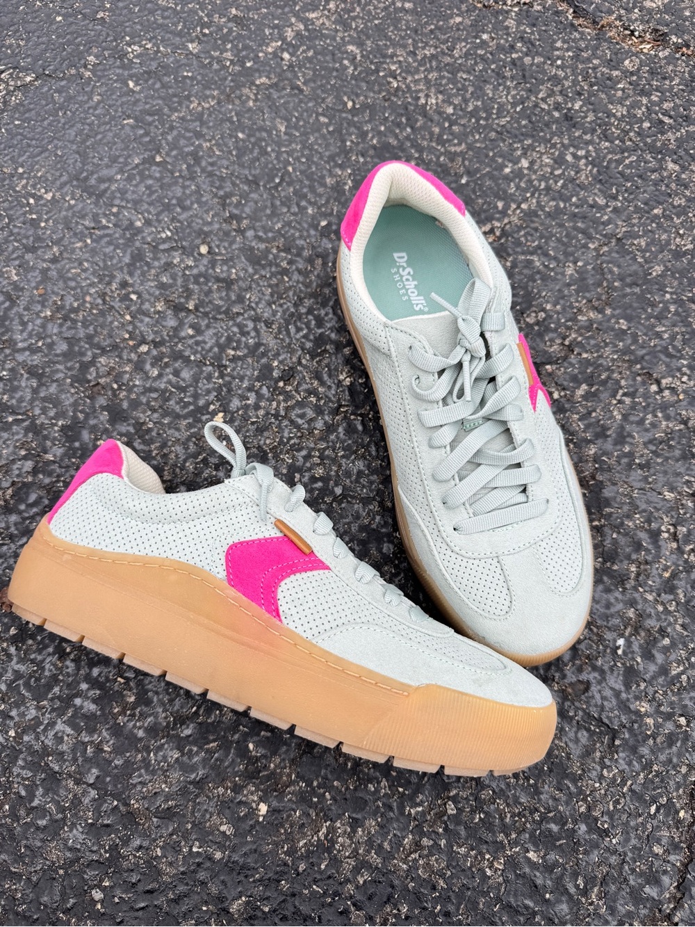 Dr. Scholl's Time off Mint Green and Hot Pink Platform Sneakers